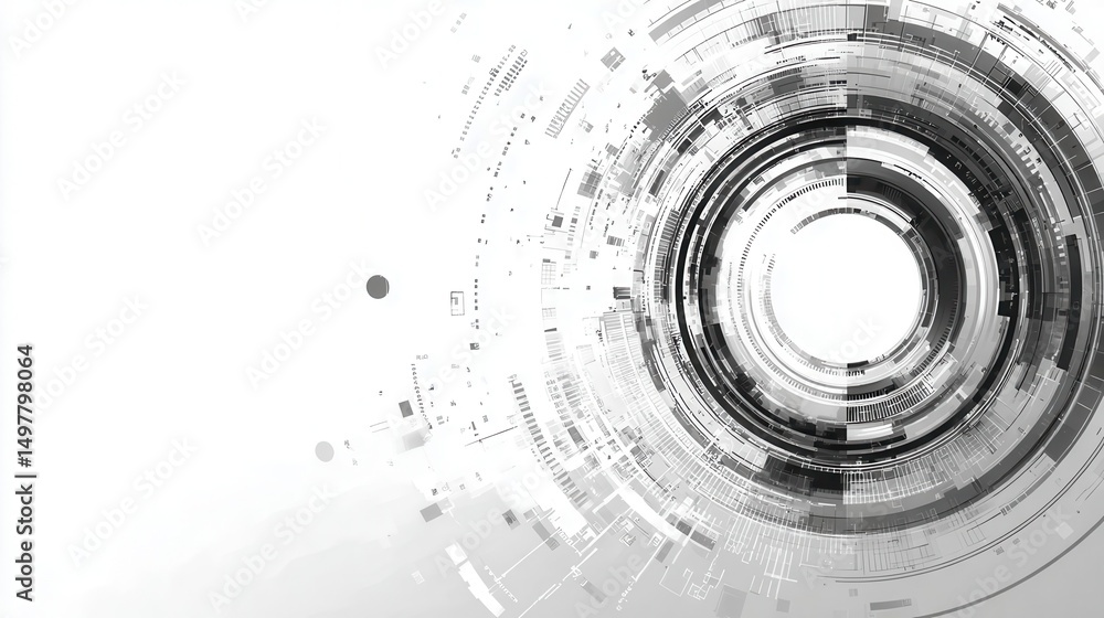 Poster abstract concentric circles design in grayscale.