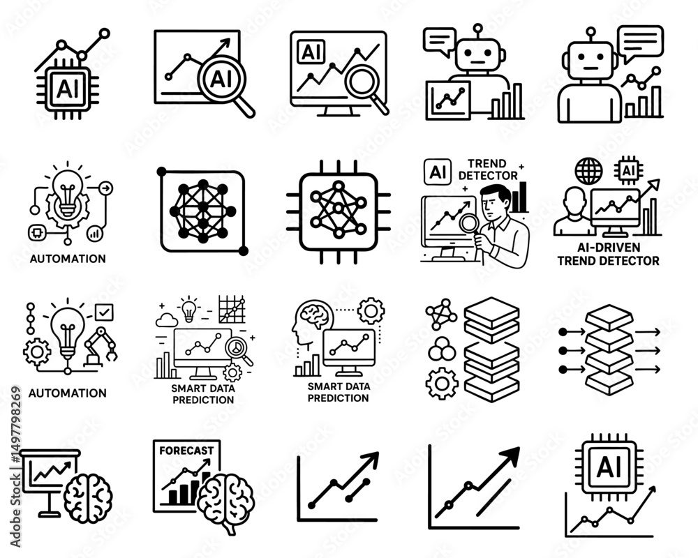 Aufkleber integrated growth tools concept. ai technology icons showcasing automation and data analysis concept