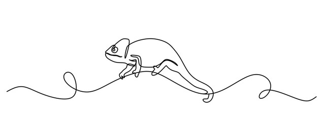 Obraz premium continuous one line art of a chameleon icon walking on a tree branch