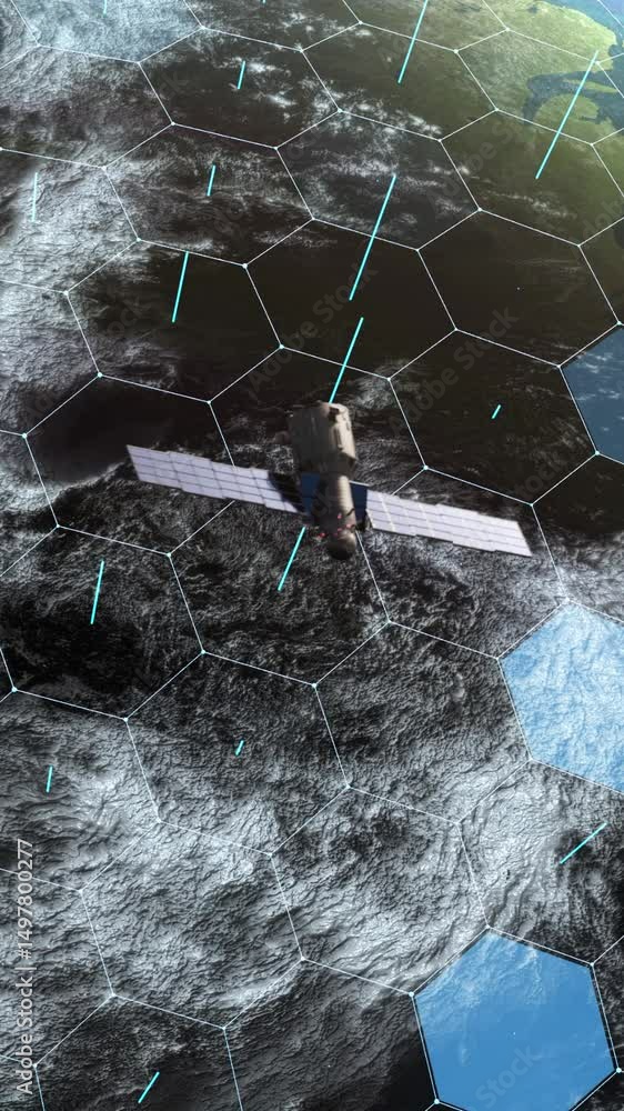Poster space earth technology. america in the night and day in planet earth from outer space 3d modeling an