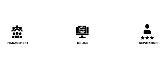 MOR banner web icon vector illustration concept for online reputation management with icon of internet, browser, winner, trust, favorite, and business