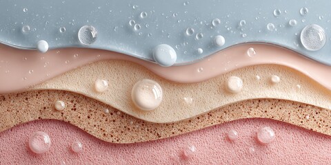 Skin Hydration and Beauty: A detailed illustration of skin layers and water droplets, representing hydration and beauty in a clean and modern