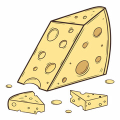 Delicious swiss cheese wedge with crumbled pieces