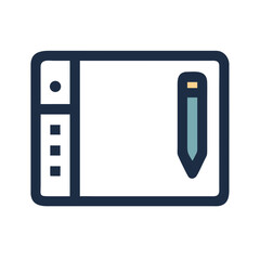 Crisp graphic tablet silhouette design with stylus, white background, vector shape