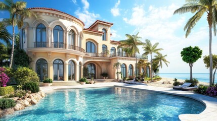 Fototapeta premium Mediterranean Beachfront Villa.