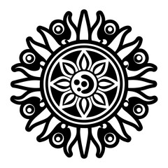 A solid style icon showing etruscan sun tattoo