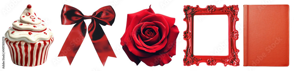Poster png red-themed decorative objects collection, element set on transparent background