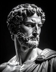 hyper realistic portrait of a marble statue of Marcus Aurelius