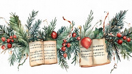 Illustration of an open book with Christmas carol lyrics. Isolated on a white background.
