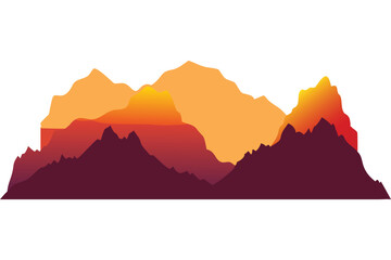  Majestic Mountain Range Silhouette at Sunset Stunning Vector Landscape, Isolated on White Background.