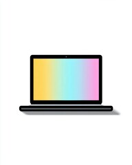 Flat laptop icon with colorful screen and bold outline, high-resolution vector concept