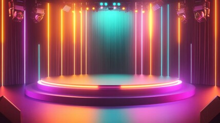 Neon Stage  Round Podium  Purple  Lighting  Show  Concert  Event  Background