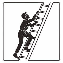 Man climbing ladder reaching for success goal achievement