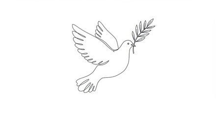 Obraz premium White Dove of Peace with Olive Branch: Line Art Drawing, Simple Bird Illustration