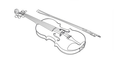 Obraz premium Violin and Bow Line Art: Musical Instrument Sketch, Classical Music Vector Illustration