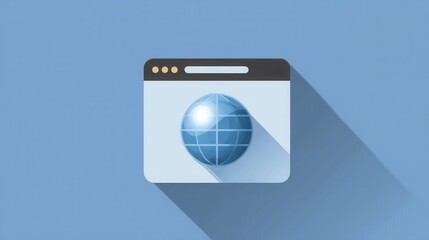 Flat web icon with browser window and globe, modern style