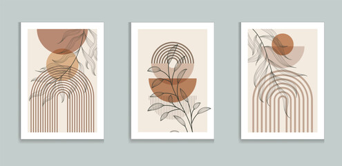 Botanical Minimalist Wall Decor Modern boho wall art set posters abstract boho rainbow prints vector