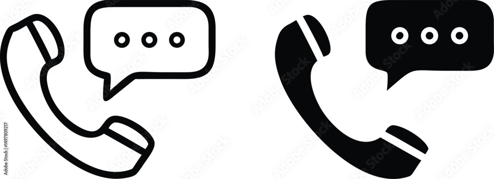 Poster minimalist phone receiver icon with speech bubble – vector line design
