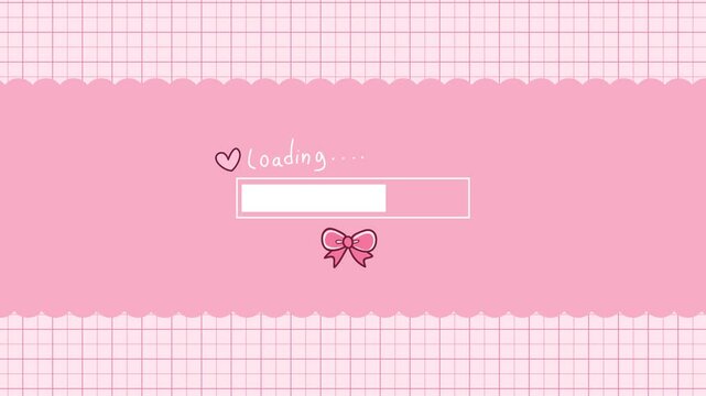 Aesthetic style loading screen illustration. Kawaii style pink background with pink ribbon. 