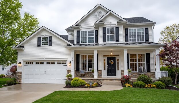 Charming suburban house with manicured lawn.