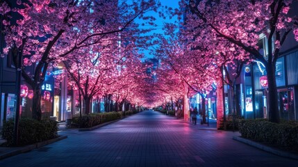 Fototapeta premium Night blossoms illuminate a city street.