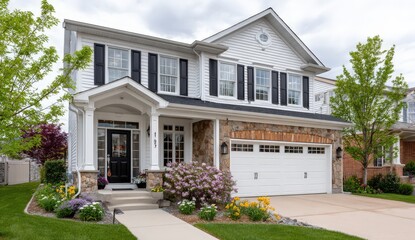Modern suburban house with garden and garage.