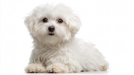 Fototapeta premium Smiling Maltese Bichon Dog Poses for Camera in Lovely Setting