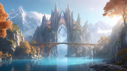 Ethereal Elven Bridge City at Dawn