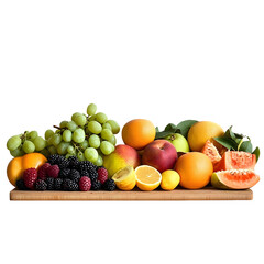 Colorful fruit arrangement on wooden board