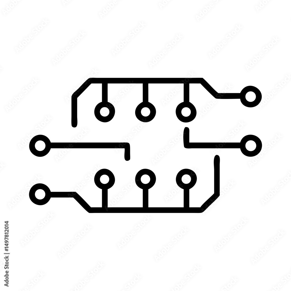 Aufkleber simple vector linear circuit board icon design in black outline