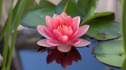 Pink Lotus Flower Reflection in Still Water - Serene Beauty and Tranquility