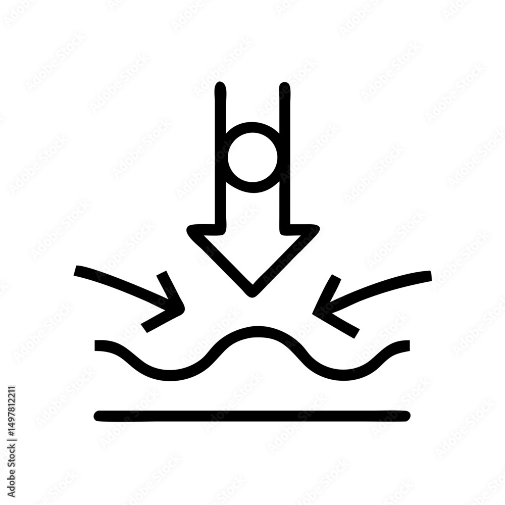 Poster line drawing of grounding symbol with downward arrows and waves, simple vector linear icon