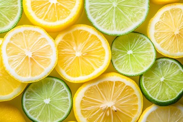 yellow lemon slices and green lime slices  background