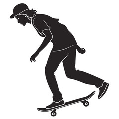 Skateboarding silhouette, clean cutout, transparent background, professional design element