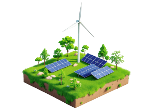 Isometric view of solar and wind power  isolated on white background.png isolated on transparent background 