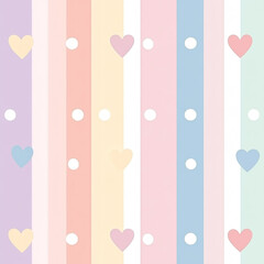  Cute pastel background with stripes and polka dots, hearts, vector illustration. made with generative AI