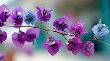 Purple Bougainvillea Branch Close-up with Soft Background