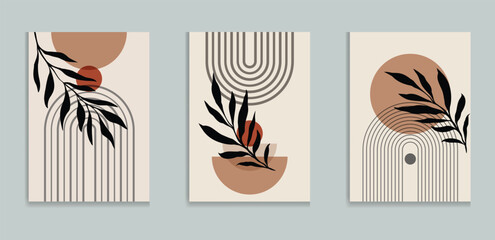 Botanical Minimalist Wall Decor Modern boho wall art set posters abstract boho rainbow prints vector