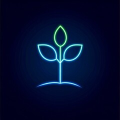 Logo abstract glowing plant seedling sprouting from soil