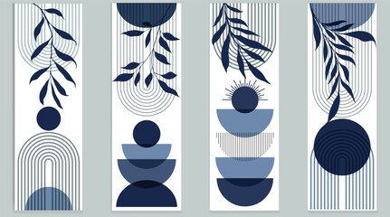 Botanical Minimalist Wall Decor Modern boho wall art set posters abstract boho rainbow prints vector