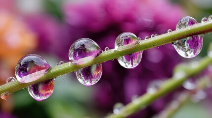 Dewdrop Reflections on a Stem