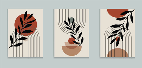 Botanical Minimalist Wall Decor Modern boho wall art set posters abstract boho rainbow prints vector