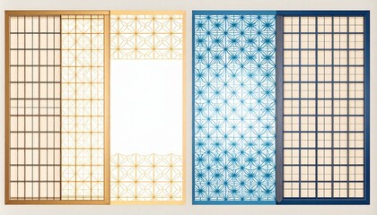 Shoji Screens Geometric Gold and Blue Panels