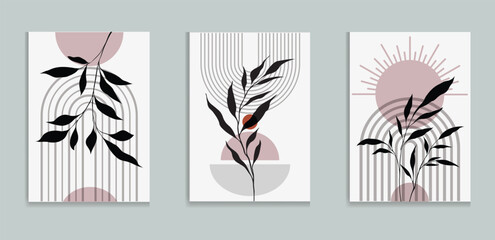 Botanical Minimalist Wall Decor Modern boho wall art set posters abstract boho rainbow prints vector