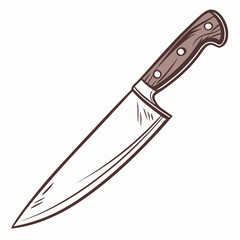 Chefs knife wooden handle kitchen utensil cooking tool sharp blade illustration