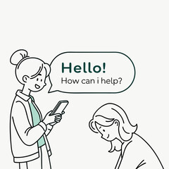 Woman offering help via smartphone friendly customer service