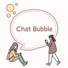 Two women chatting using smartphones large chat bubble background