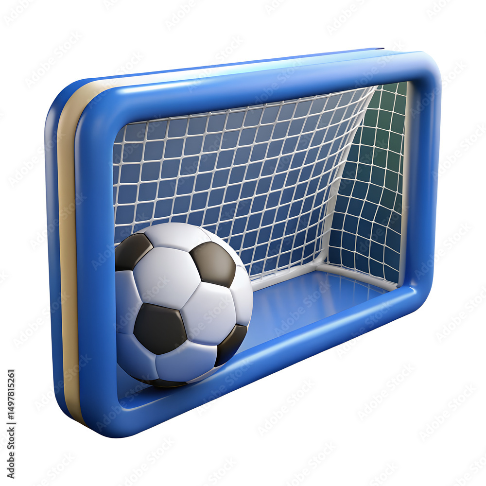 Poster soccer ball in goal net icon 3d render isolated on transparent background