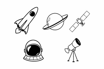 Space Exploration Icons Rocket Planet Satellite Helmet Telescope