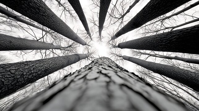 Looking Up at Tree Canopy in Black and White - Powered by Adobe